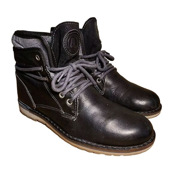 Aldo Mens Black Leather Round Toe Lace Up Ankle Combat Boots Mens Size 8 - Picture 1 of 8